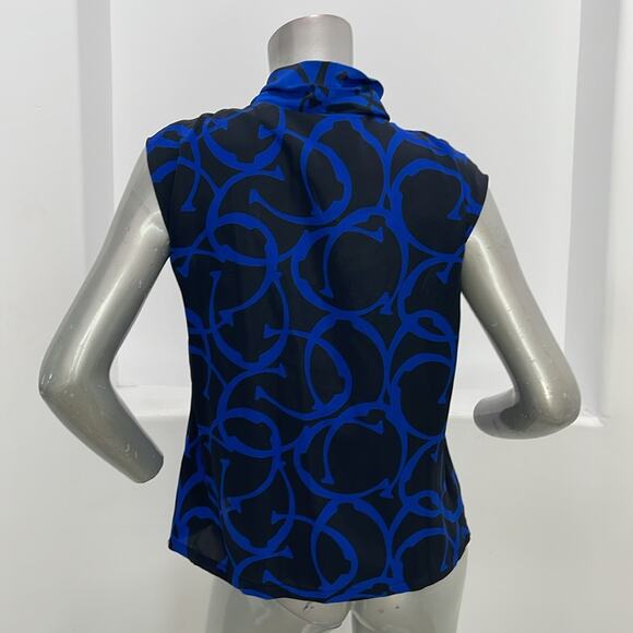 Étienne Aigner Sleeveless Silk Blouse Top Blue Black  Size Various - Picture 5 of 12